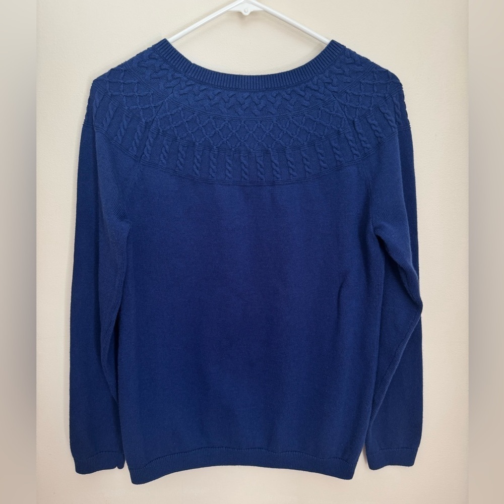 Talbots Cable Yoke Cotton Cashmere Blend Sweater Navy Size Medium Pullover - Picture 2 of 5